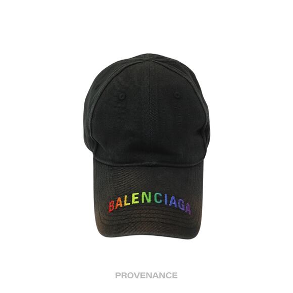 🔴 Balenciaga Embroidered Rainbow Logo Cap - Washed Black - Picture 1 of 12